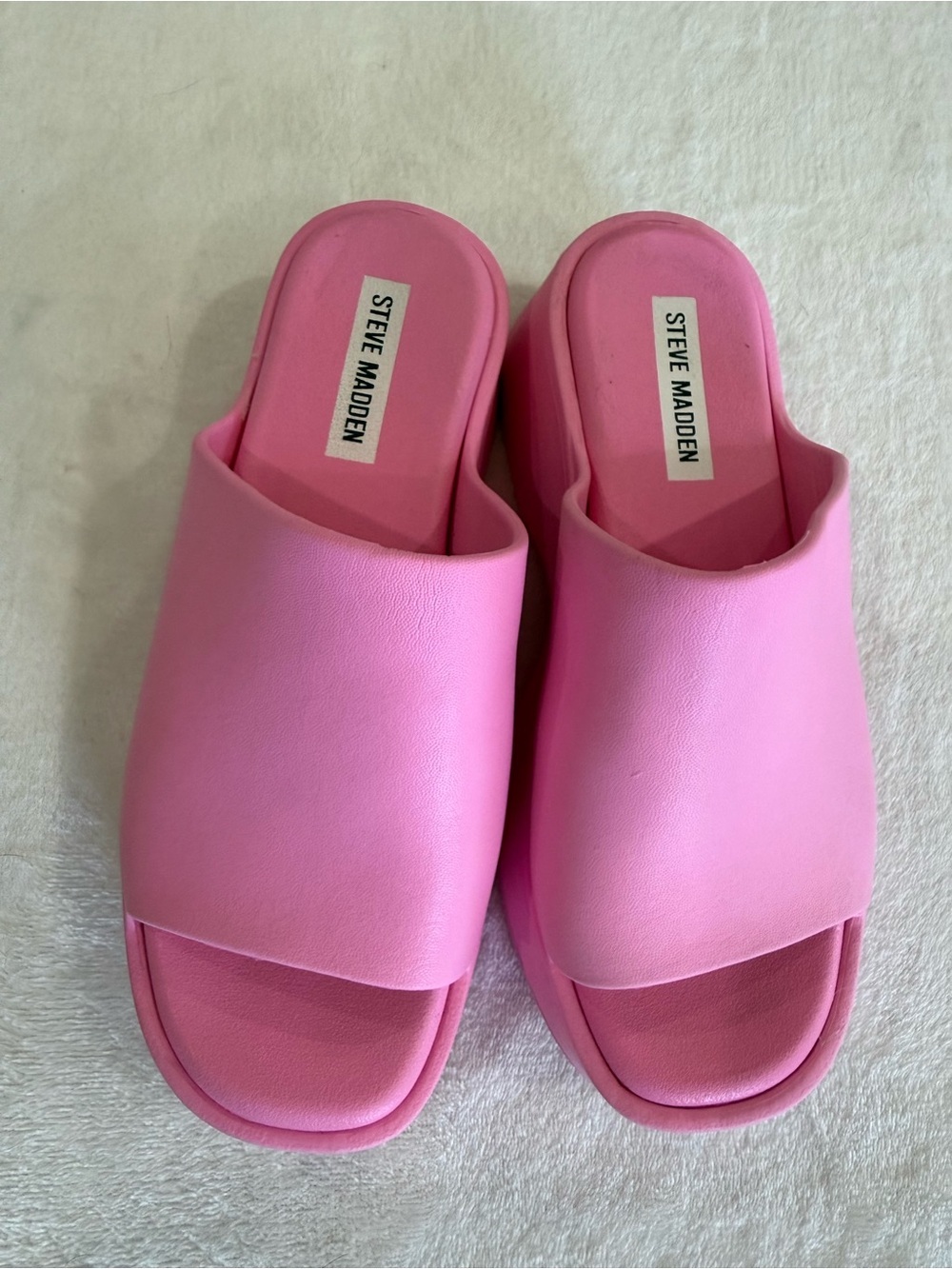 Steve Madden Pink Platform Slide Sandals Size 7 Chunky Comfort Slides - Picture 8 of 8